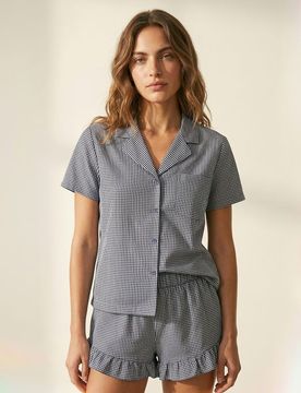 Pigiama due pezzi con cotone a quadri - blu scuro