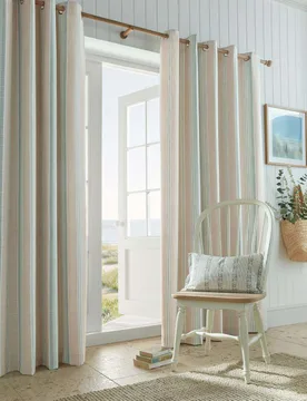 Wickham Cotton Rich Striped Eyelet Curtains Natural Mix - Laura Ashley - FashionsVida