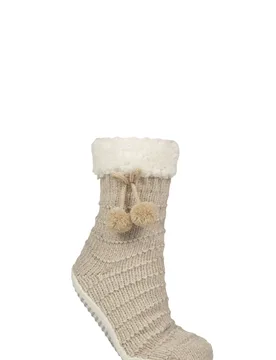 Women's 1 Pair Chenille Slipper Socks with Moccasin Sole Stone 4-8 - Grey - Size: Small - ELLE - FashionsVida