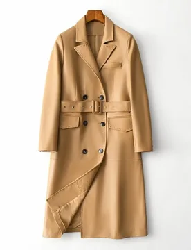 New Women Sheepskin Leather Trench Coat Spring Long Casual Belted Overcoat - Aliexpress - FashionsVida