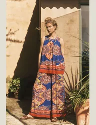 Printed Keyhole Vest Top Cobalt female