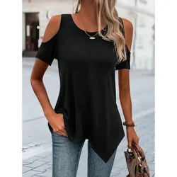 Short-sleeve off-shoulder round-neck-shirt