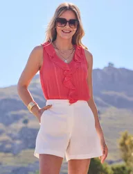 Textured Ruffle Detail Top Orange female