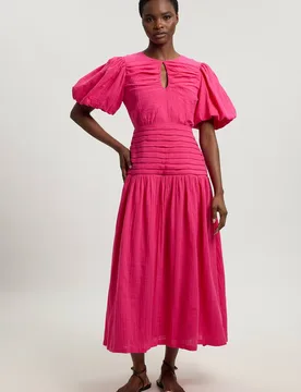 Women's Double Cloth Balloon Sleeve Midi Dress in Pink Size: 18 - Pink - Size: 18 - Karen millen - FashionsVida