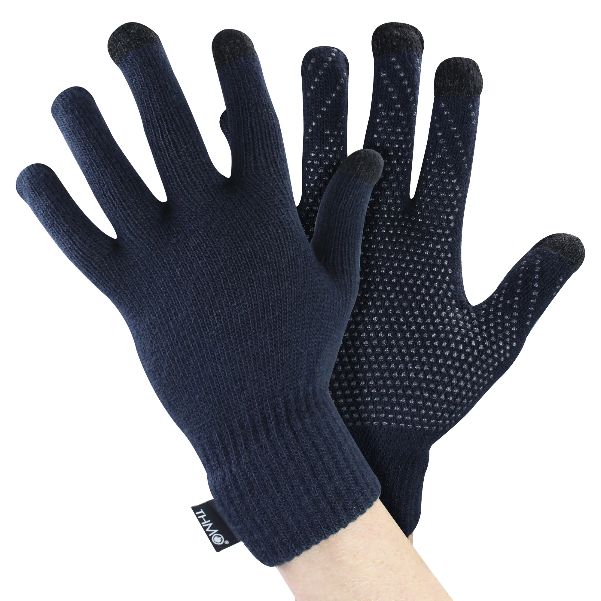 Mens Touchscreen Gloves With Grips - Navy - One Size - THMO - FashionsVida