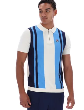 Gardenia/ Navy/Azure Blue Lazar Knitted Colourblock Zip Polo - XS - FILA - FashionsVida
