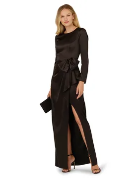 Womens Stretch Satin Ruffle Gown - Black - Size 8 Uk - Adrianna Papell - FashionsVida