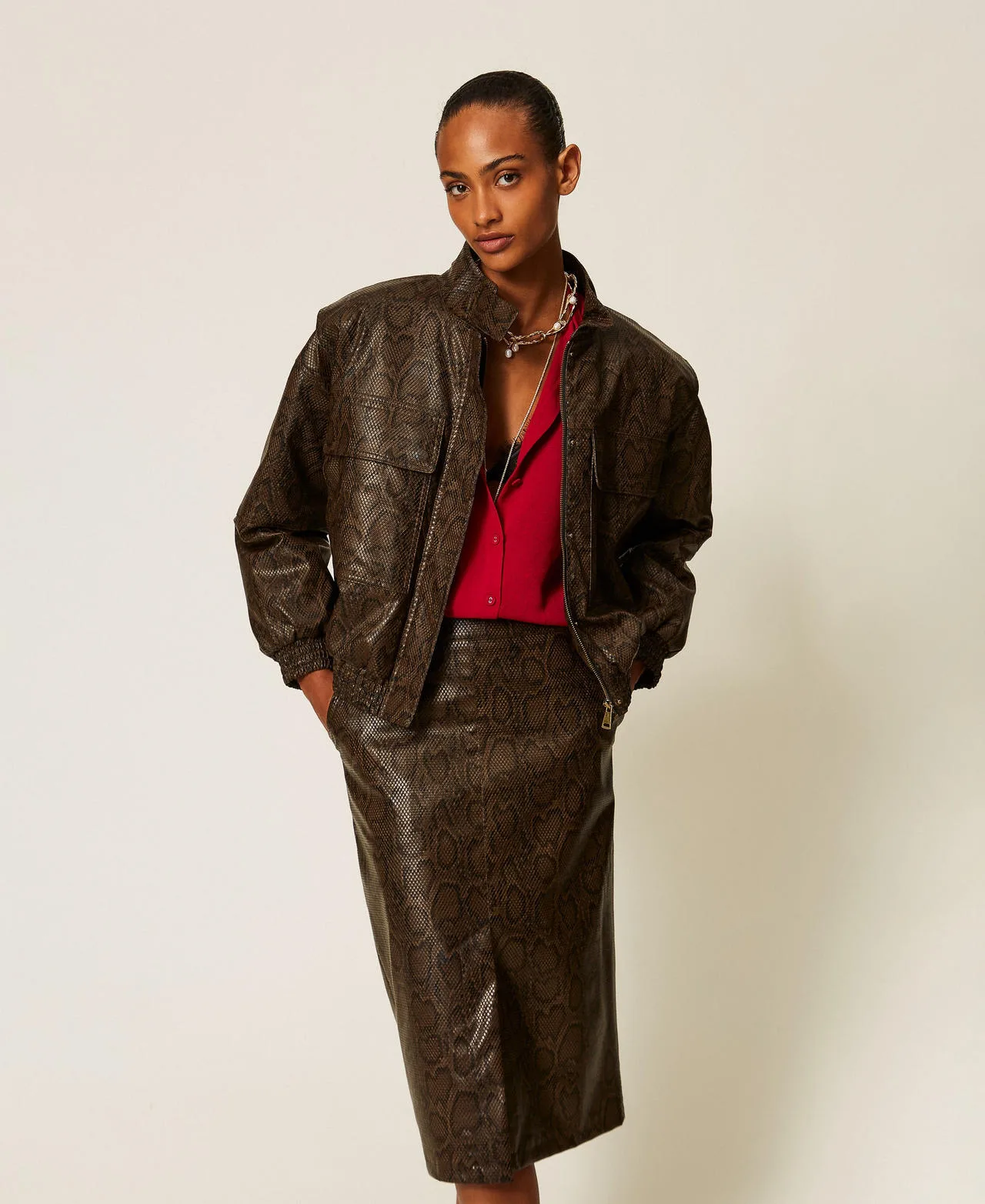 Bomber effet cuir avec imprimé python - TWINSET - FashionsVida