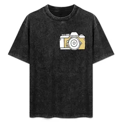 Yellow film camera drawing T-Shirt Basic Simple Casual Short Sleeve Tee
