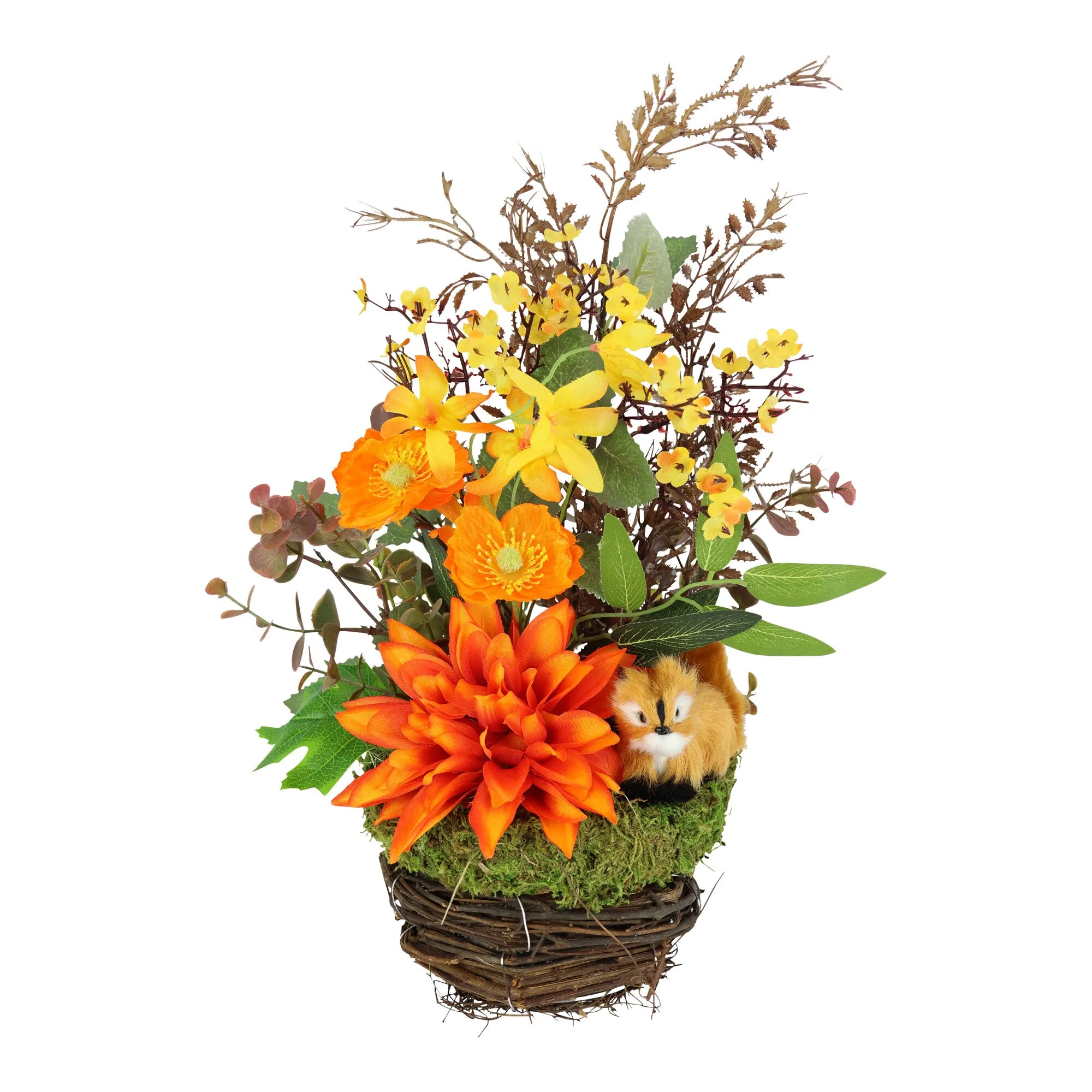 Kunstblumengesteck "Dahlie mit Eichhörnchen" orange - MODERNE HAUSFRAU - FashionsVida