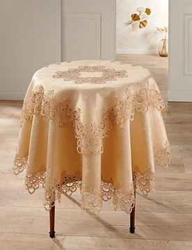Schäfer Tischdecke mit Spitzenborte creme Ø 160 cm Eldo - Schafer - FashionsVida