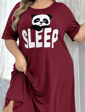 Vestido de pijama y ropa de dormir para mujer talla grande con estampado de oso y texto en inglés, vestido de noche Moo Moo - Shein - FashionsVida