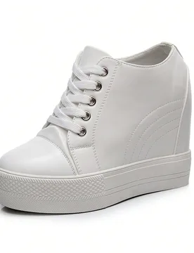 Mujer Zapatillas deportivas minimalista con cordón delantero cuña deportivo - Shein - FashionsVida