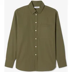 Camisa de mujer de popelín de algodón oversized en verde de manga larga