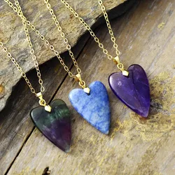 Natural Stone Heart Shape Crystal Pendant Necklace