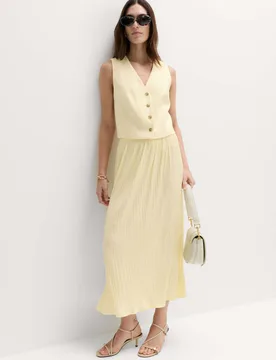 Textured Pleated Midaxi Skirt Soft Yellow female - M&S - FashionsVida