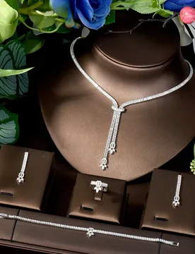HIBRIDE Gorgeous Premium Feeling Crowd Focus Accessory Set Cubic Zirconia Solid Necklace Earrings Bridal Wedding Party S-161 - Aliexpress - FashionsVida