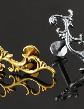 Pieza de joyería para perforación de oreja de cartílago hélix, labret de rosca interna sin rosca con diseño de enredadera barroca y base plana, t - Shein - FashionsVida