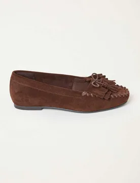 Suede Tassel Flat Loafers Chocolate female - Fatface - FashionsVida