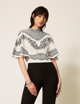 Blouse en satin jacquard floral avec pois