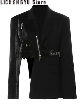 Women Black Irregular Pu Leather Blazer New Lapel Long Sleeve Loose Fit Jacket Fashion Tide Spring Autumn - Aliexpress - FashionsVida