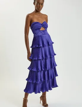 Women's Pleated Tiered Maxi Dress in Blue Size: 10 - Blue - Size: 10 - Karen millen - FashionsVida