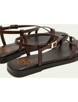 Sandalias de dedo de mujer de piel con hebilla - Porronet - FashionsVida