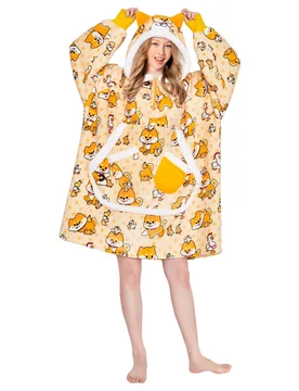 Yellow Dog Wearable Blanket Hoodie Shiba Inu Animals Onesie Oversized Soft Homewear With Giant Pocket For Adult - One Size - OLAOLA - FashionsVida