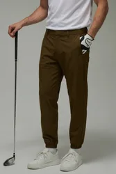 Herren Aktive Normal Geschnittene Bündchen-Golf-Jogginghose Khaki Größe Medium