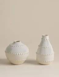 Set of 2 Bobble Bud Ceramic Vases Soft White
