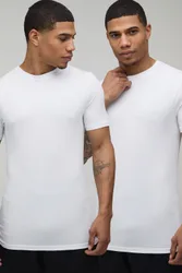 Mens 2 Pack Basic Muscle Fit T-Shirt - White Cotton - Size X-Large