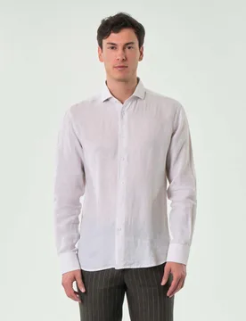 Camicia bastoncino bianco beige in puro lino - Ashki.i - FashionsVida