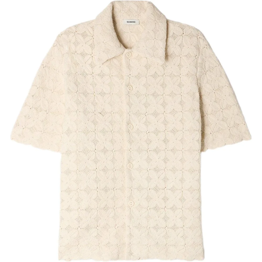 Camisa de hombre algodón bordado inglés manga corta corte evasé - sandro - FashionsVida
