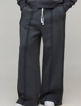 Mens Tall Extreme Wide Leg Exposed Seam Jogger - Charcoal Cotton - Size Small - boohooMAN - FashionsVida