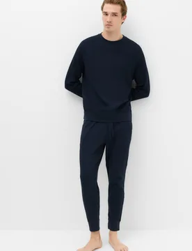 Pure Cotton Waffle Loungewear Sweatshirt Grey Marl male - M&S - FashionsVida