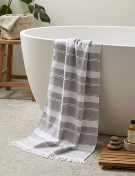 Asciugamano in cotone a righe - grigio scuro