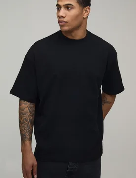 Mens Oversized Waffle T-Shirt - Black Cotton - Size Small - boohooMAN - FashionsVida