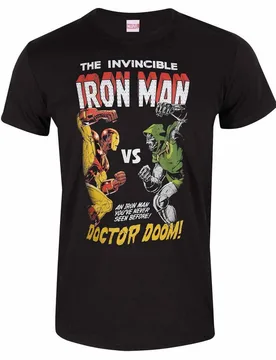 Women's Iron Man Vs Doom T-Shirt in Black Size: Small - Black - Size: S - Marvel - FashionsVida