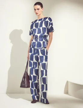 Pantalón ancho de mujer con estampado acuarelado - Woman El Corte Inglés - FashionsVida