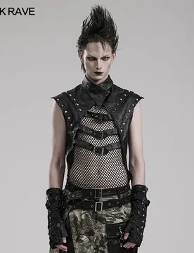 PUNK RAVE Men's Punk Vest, Black Cotton PU Elastane Mesh Sleeveless Rivet Buckle Gothic Top WT824 - Aliexpress - FashionsVida
