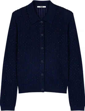Cárdigan de punto de mujer con cuello polo y strass - Maje - FashionsVida