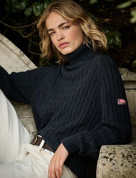 Superdry Damen Lockerer Zopfmuster-rollkragenpullover Navy - Größe: 44