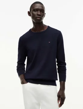 Pure Cotton Crew Neck Jumper Navy male - Tommy hilfiger - FashionsVida