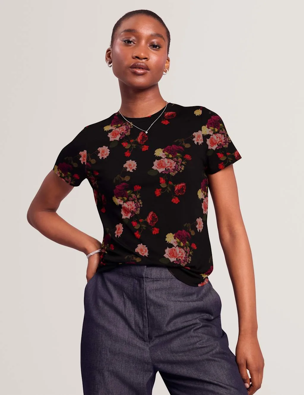 Floral T-Shirt Black female - Ted baker - FashionsVida