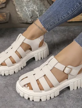 Sandalias de cuña con suela gruesa y diseño calado para mujer, sandalias de cuña, zapatos de verano - Shein - FashionsVida