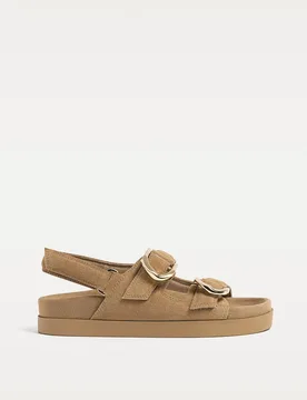 Flache Ledersandalen mit Schnallen BEIGE 38 - Stradivarius - FashionsVida