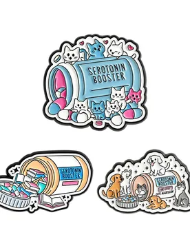 Serotonin Booster Pill Cat Book Enamel Pins Side Effect Cute Aggression puppy Brooches Bags Lapel Badge Jewelry Gift for Friend - Aliexpress - FashionsVida