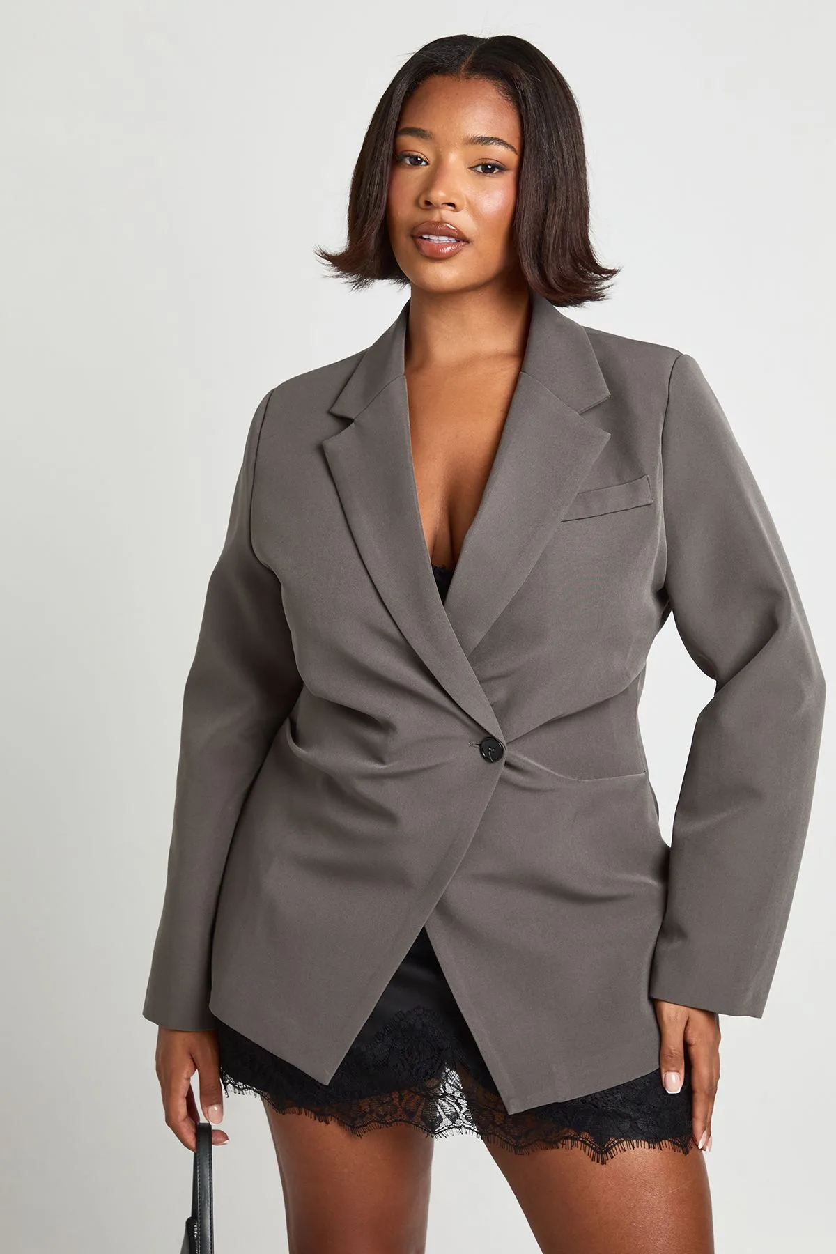 Womens Plus Ruched Waist Blazer - Grey - Size 16 Uk - Boohoo - FashionsVida