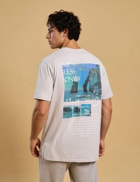 T-shirt in cotone con scritta Claude Monet - grigio chiaro