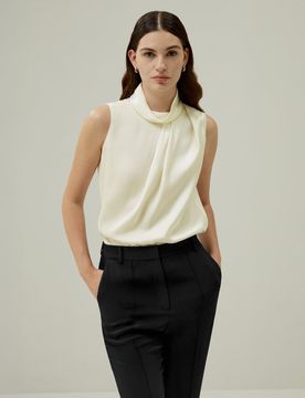 Top Sans Manches Col Bénitier Design Asymétrique 100 % Soie Oeko Soignée Et Élégante Texture Luxueuse Lilyblanc Xs
